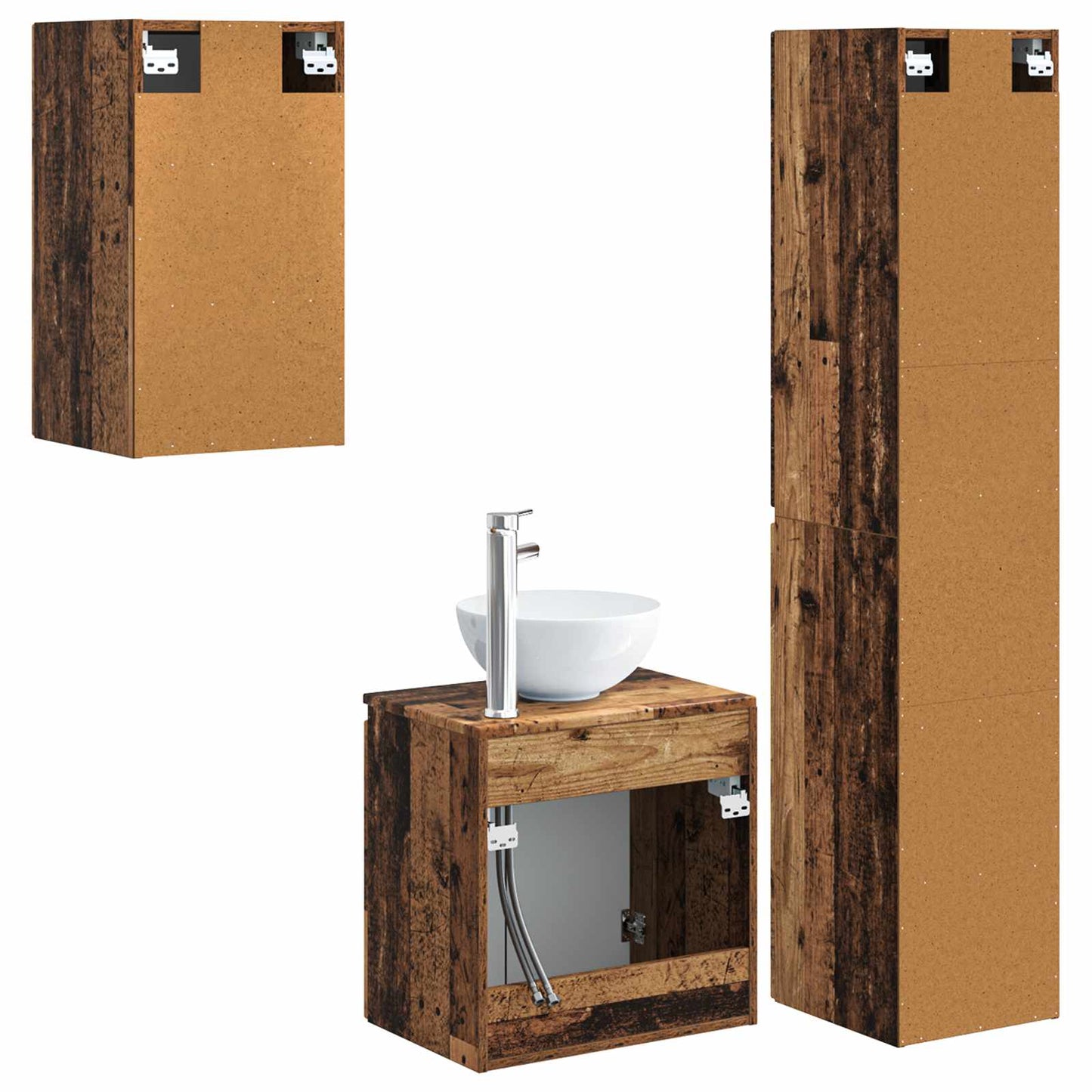 Badkamermeubelset 3 st Oud hout 33 x 34,5 x 160 cm Bewerkt hout