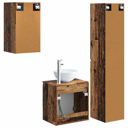 Badkamermeubelset 3 st Oud hout 33 x 34,5 x 160 cm Bewerkt hout