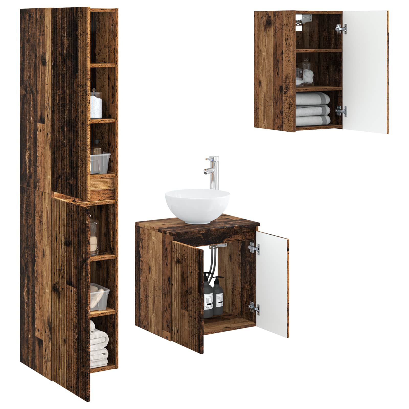 Badkamermeubelset 3 st Oud hout 33 x 34,5 x 160 cm Bewerkt hout