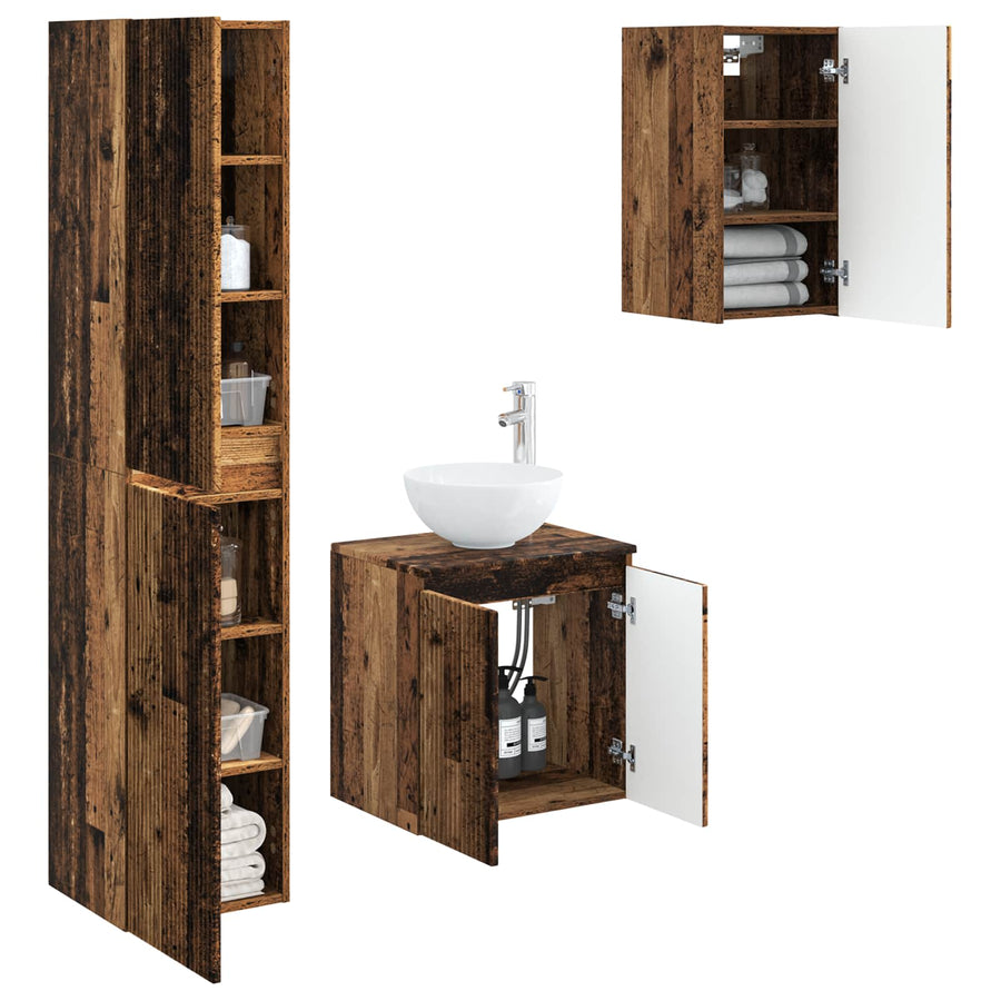 Badkamermeubelset 3 st Oud hout 33 x 34,5 x 160 cm Bewerkt hout