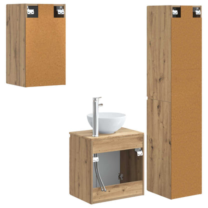 Badkamermeubelset 3 st Artisanaal eiken 33 x 34,5 x 160 cm