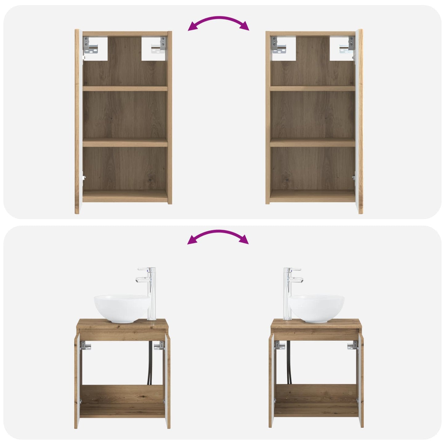 Badkamermeubelset 3 st Artisanaal eiken 33 x 34,5 x 160 cm