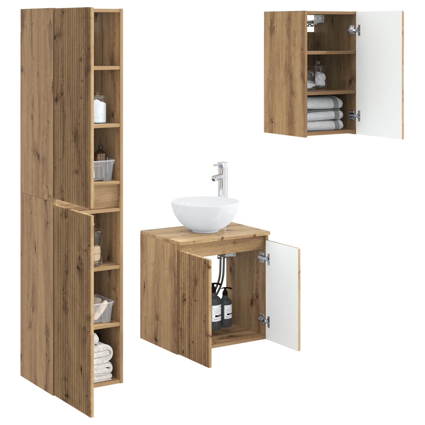 Badkamermeubelset 3 st Artisanaal eiken 33 x 34,5 x 160 cm