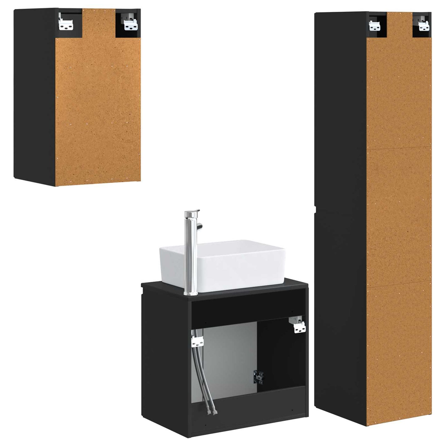 Badkamermeubelset 3 st Zwart 33 x 34,5 x 160 cm Bewerkt hout