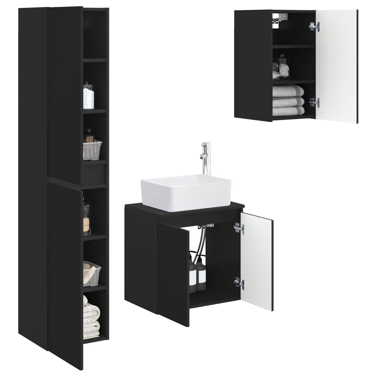 Badkamermeubelset 3 st Zwart 33 x 34,5 x 160 cm Bewerkt hout