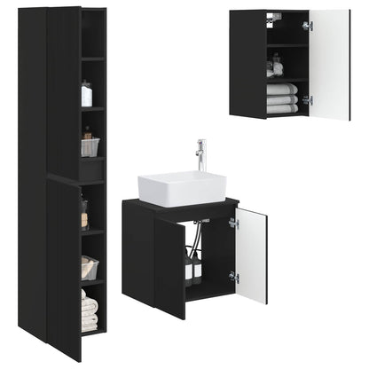 Badkamermeubelset 3 st Zwart 33 x 34,5 x 160 cm Bewerkt hout