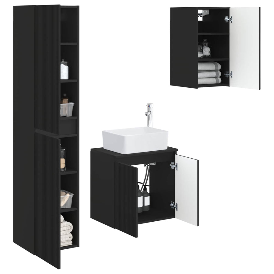 Badkamermeubelset 3 st Zwart 33 x 34,5 x 160 cm Bewerkt hout