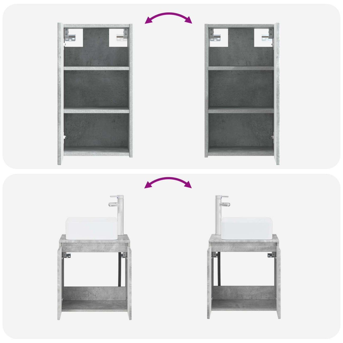 Badkamermeubelset 3 st Betongrijs 33 x 34,5 x 160 cm