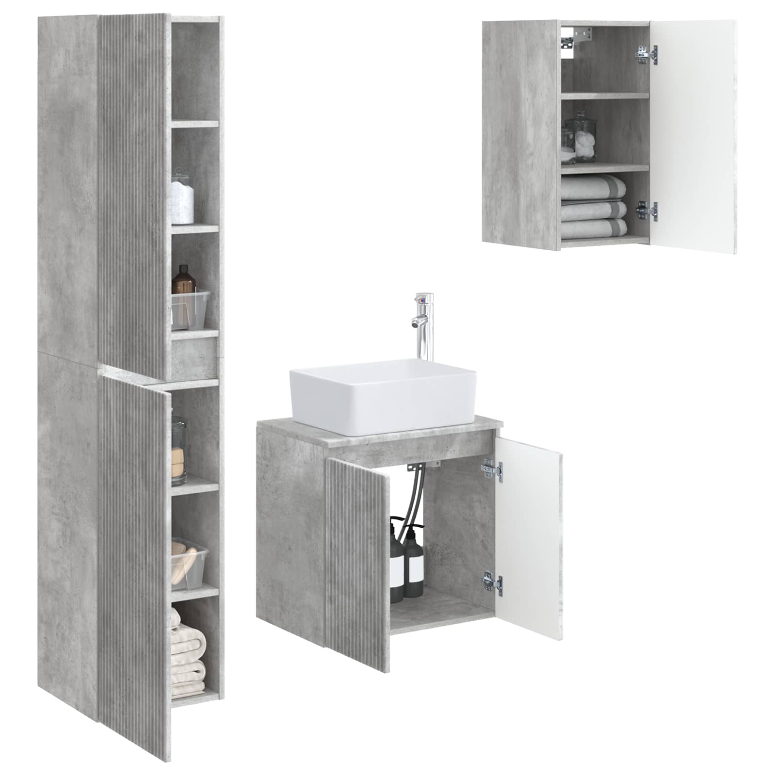 Badkamermeubelset 3 st Betongrijs 33 x 34,5 x 160 cm