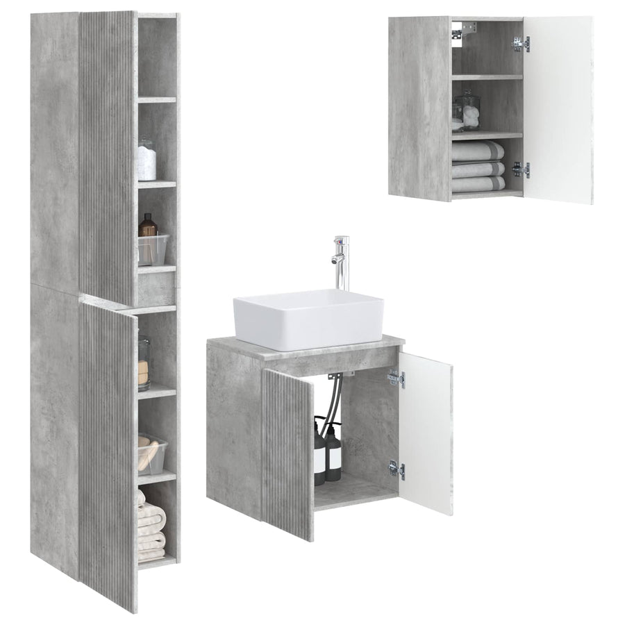 Badkamermeubelset 3 st Betongrijs 33 x 34,5 x 160 cm