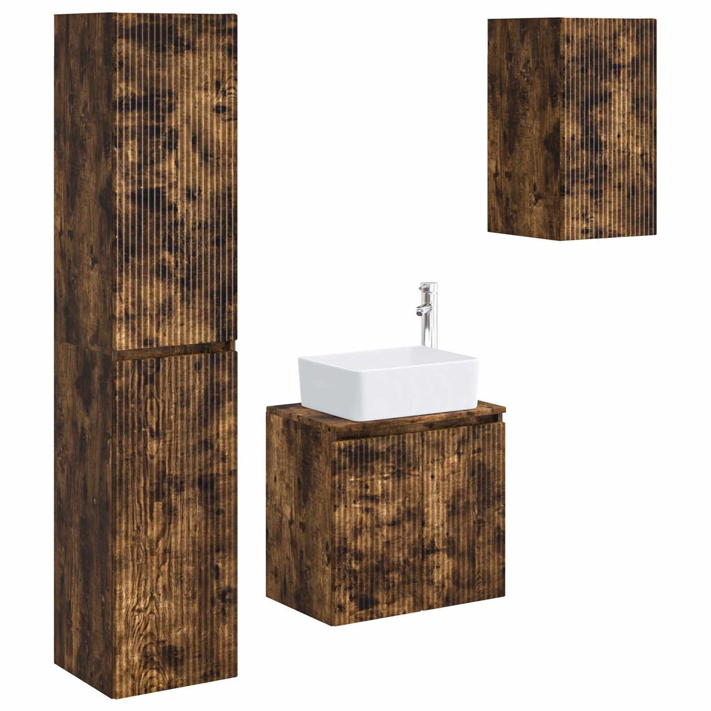Badkamermeubelset 3 st Gerookt eiken 33 x 34,5 x 160 cm