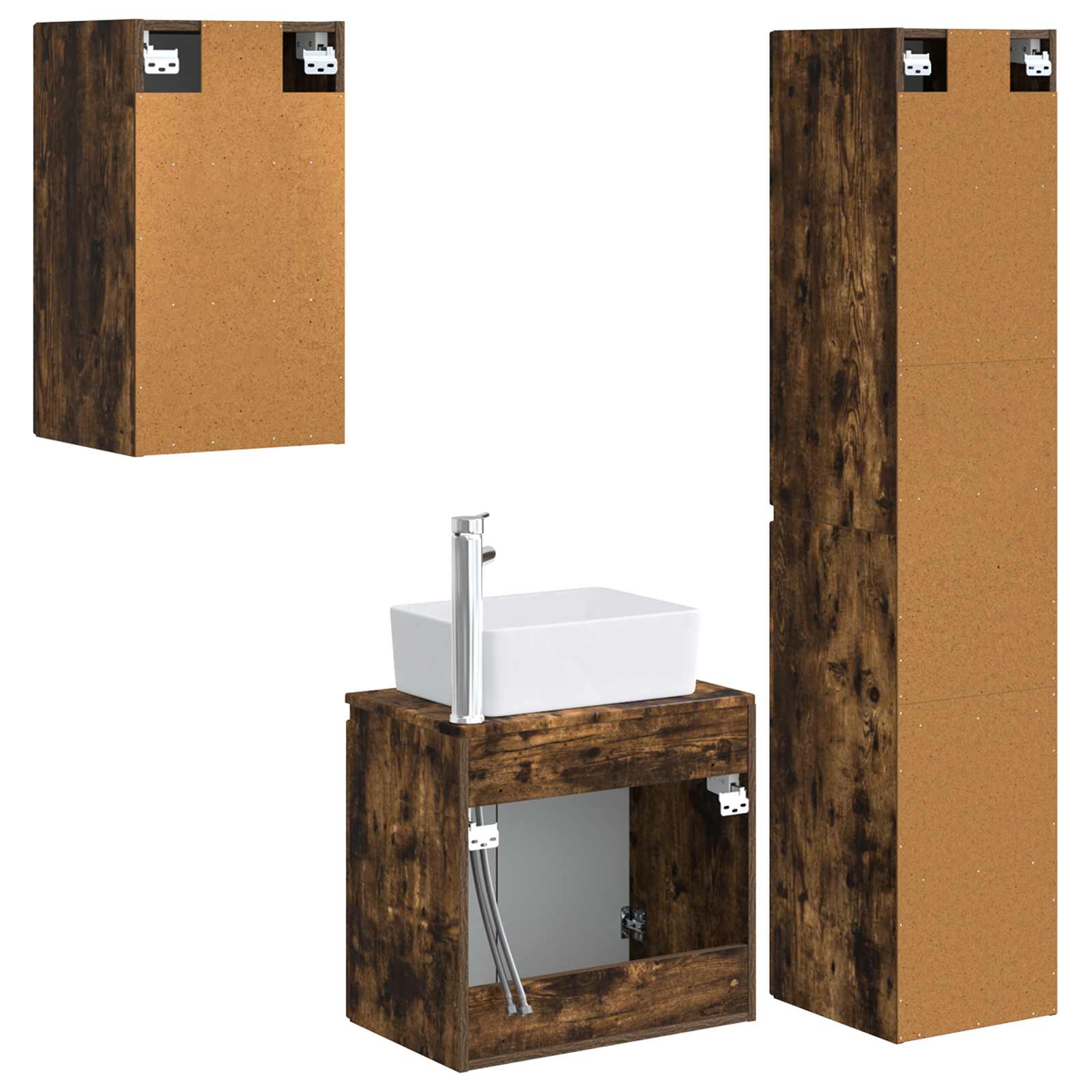 Badkamermeubelset 3 st Gerookt eiken 33 x 34,5 x 160 cm