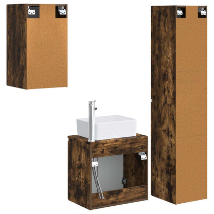Badkamermeubelset 3 st Gerookt eiken 33 x 34,5 x 160 cm