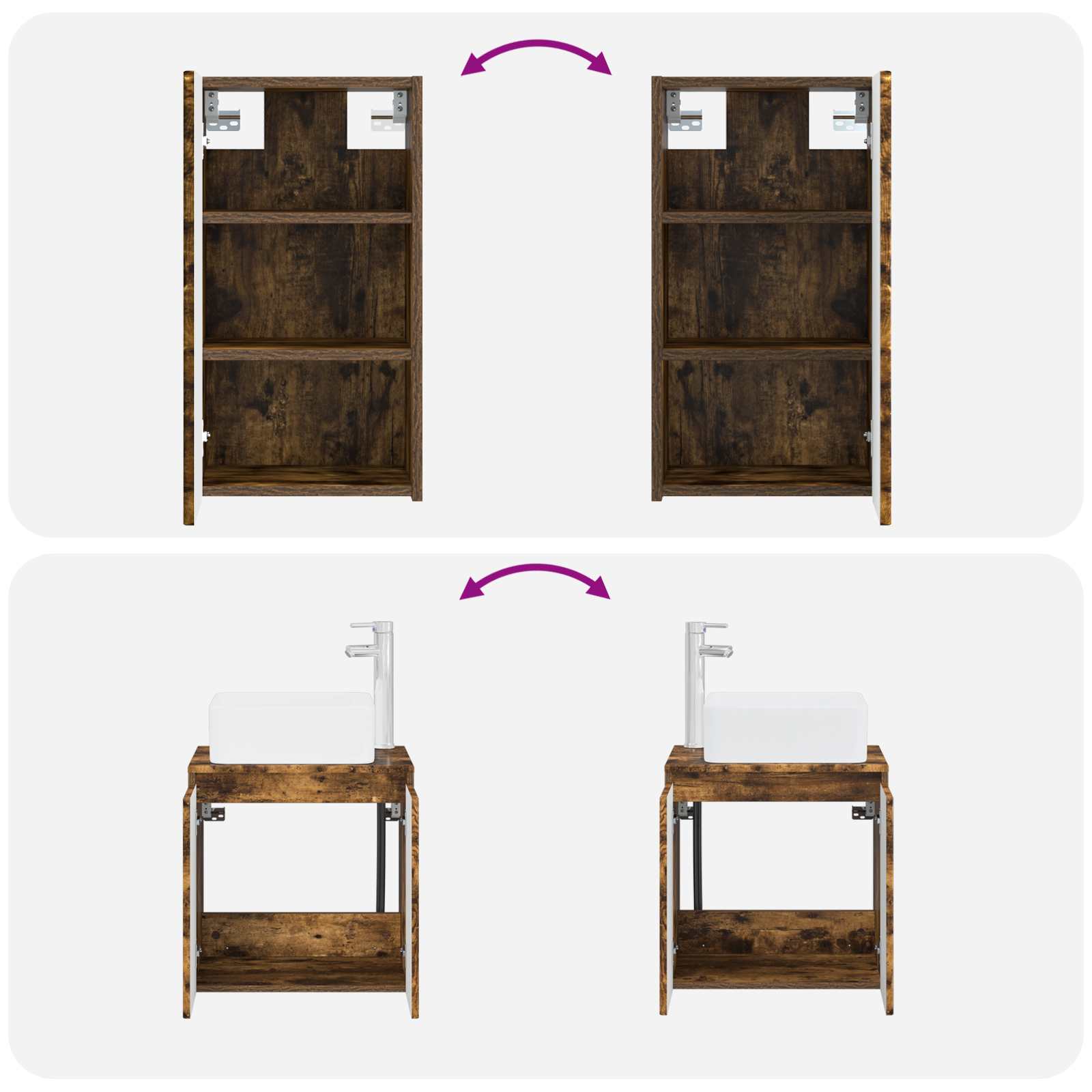 Badkamermeubelset 3 st Gerookt eiken 33 x 34,5 x 160 cm