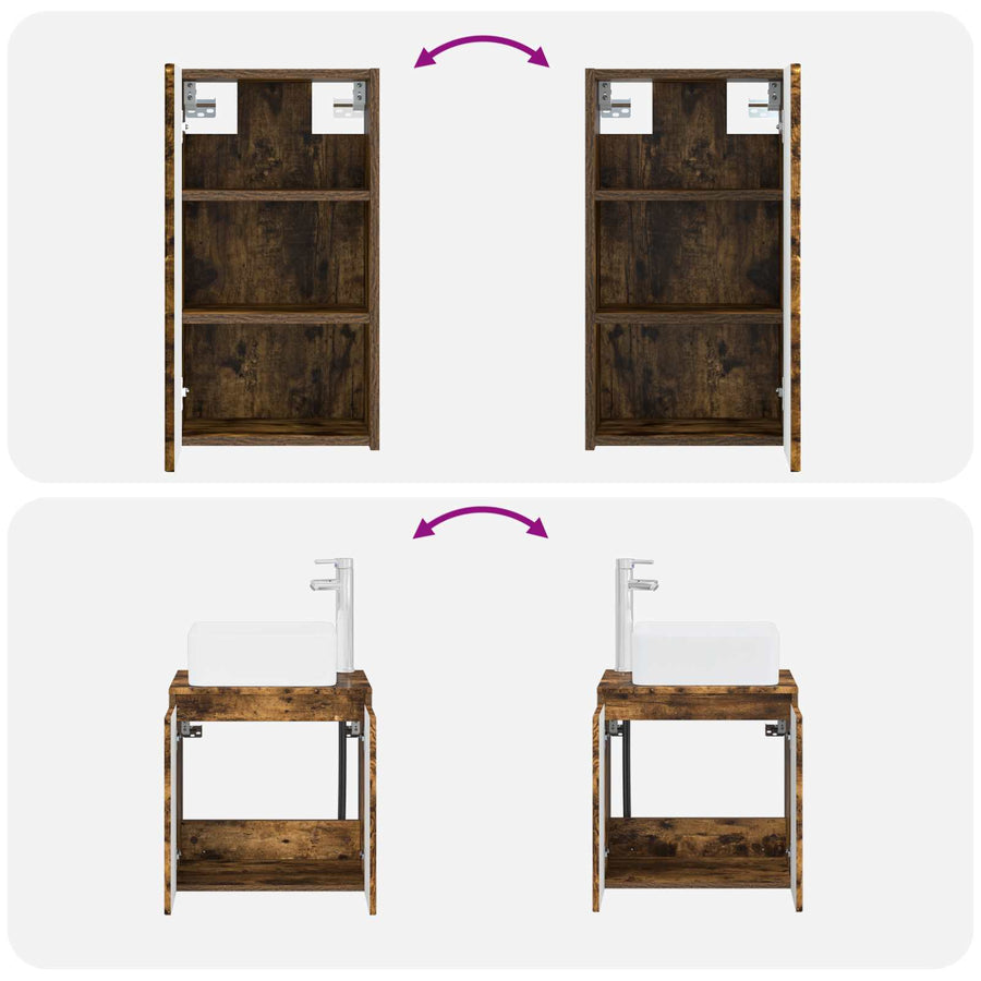 Badkamermeubelset 3 st Gerookt eiken 33 x 34,5 x 160 cm