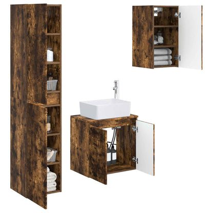 Badkamermeubelset 3 st Gerookt eiken 33 x 34,5 x 160 cm