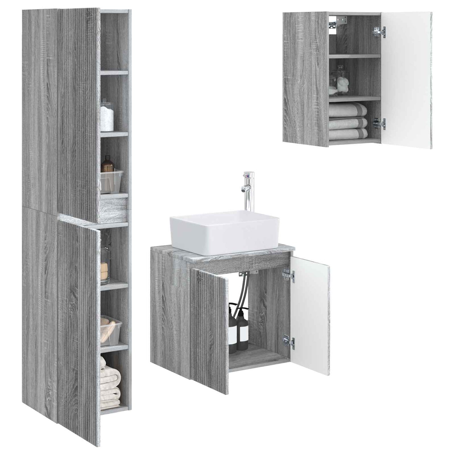 Badkamermeubelset 3 st Grijs Sonoma 33 x 34,5 x 160 cm