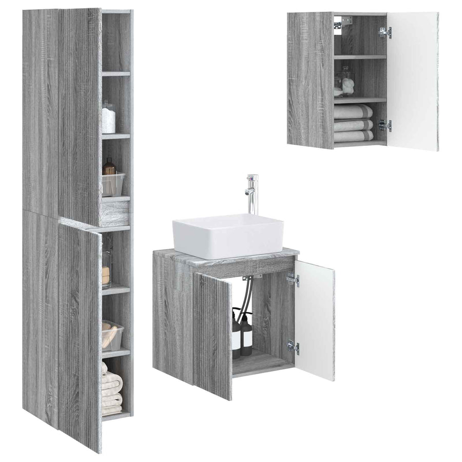 Badkamermeubelset 3 st Grijs Sonoma 33 x 34,5 x 160 cm