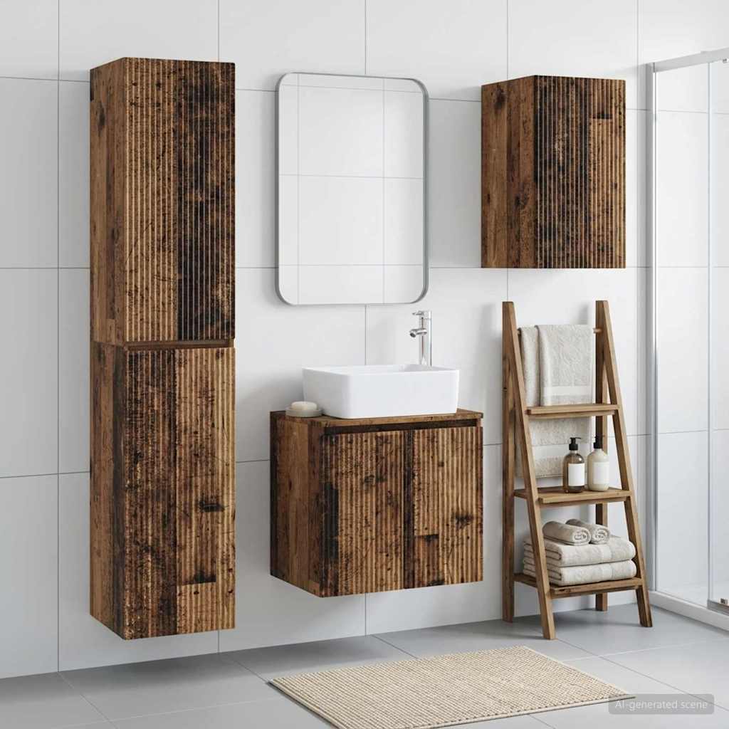 Badkamermeubelset 3 st Oud hout 33 x 34,5 x 160 cm Bewerkt hout