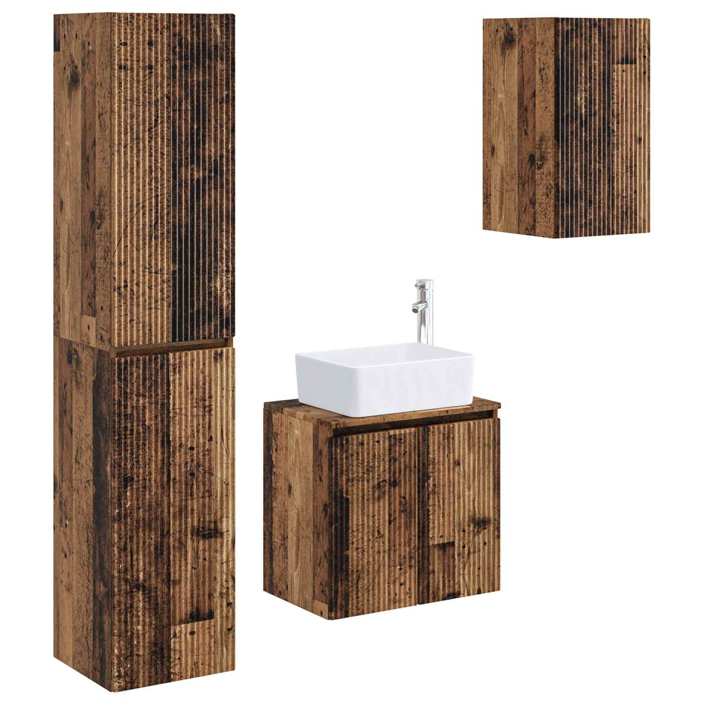 Badkamermeubelset 3 st Oud hout 33 x 34,5 x 160 cm Bewerkt hout