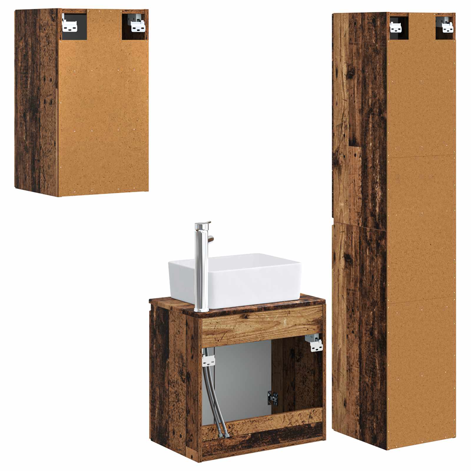 Badkamermeubelset 3 st Oud hout 33 x 34,5 x 160 cm Bewerkt hout