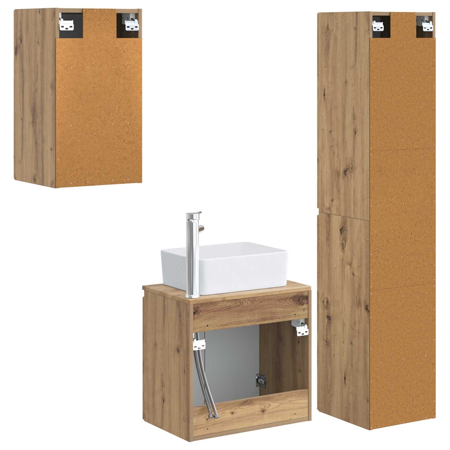 Badkamermeubelset 3 st Artisanaal eiken 33 x 34,5 x 160 cm
