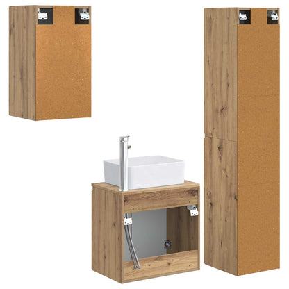 Badkamermeubelset 3 st Artisanaal eiken 33 x 34,5 x 160 cm