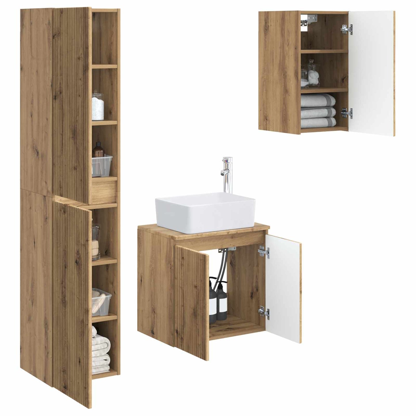 Badkamermeubelset 3 st Artisanaal eiken 33 x 34,5 x 160 cm