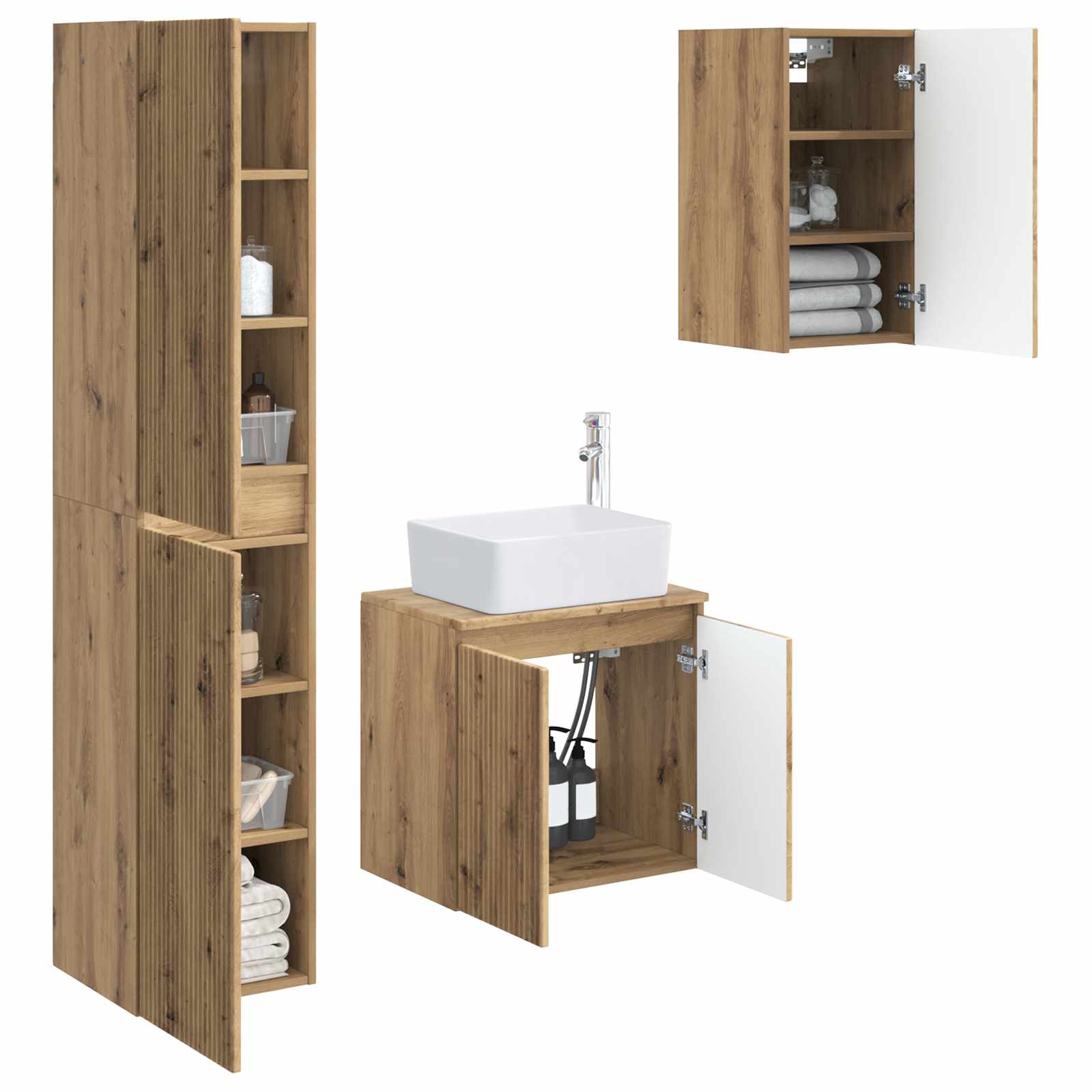 Badkamermeubelset 3 st Artisanaal eiken 33 x 34,5 x 160 cm