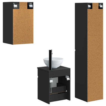 Badkamermeubelset 3 st Zwart 33 x 34,5 x 160 cm Bewerkt hout