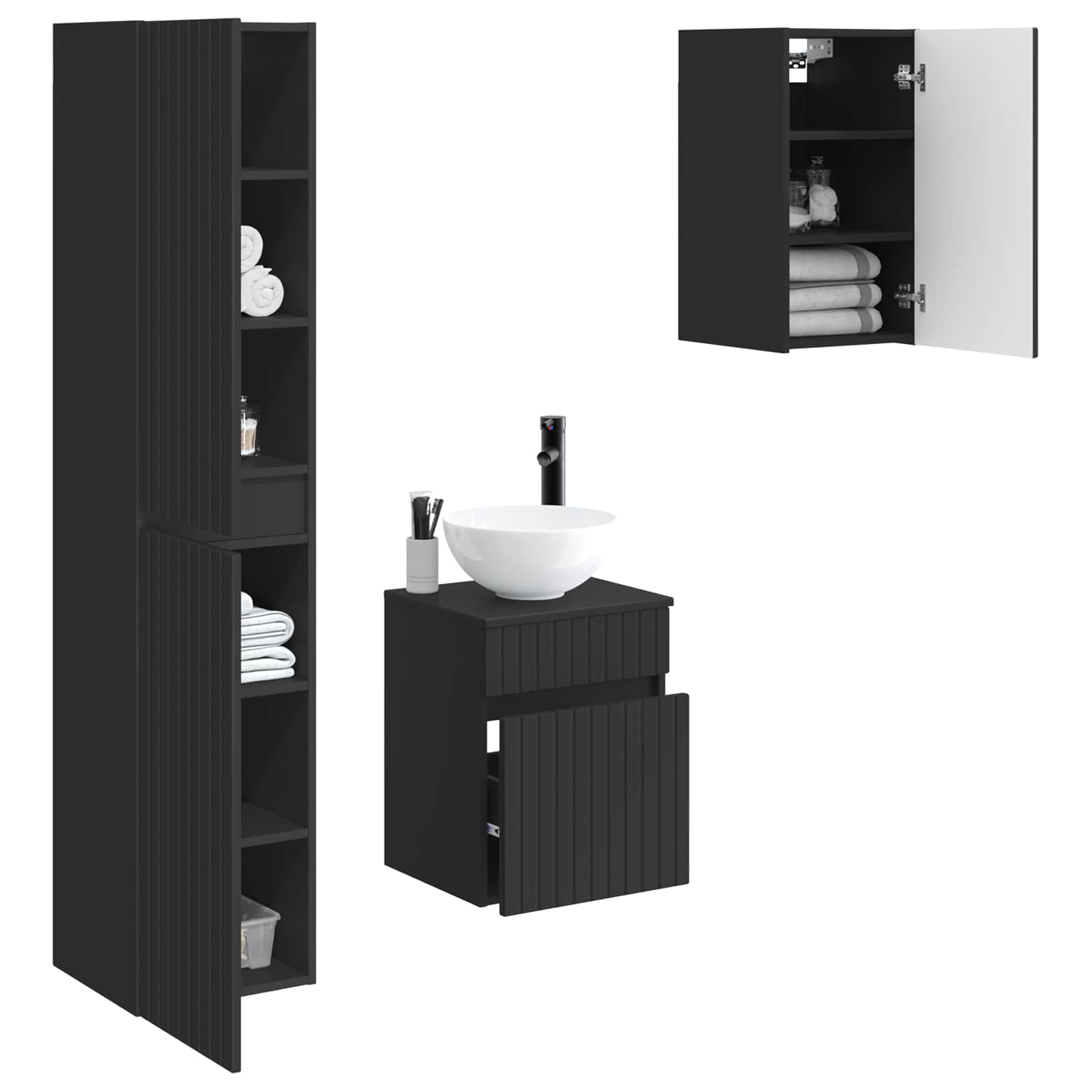 Badkamermeubelset 3 st Zwart 33 x 34,5 x 160 cm Bewerkt hout