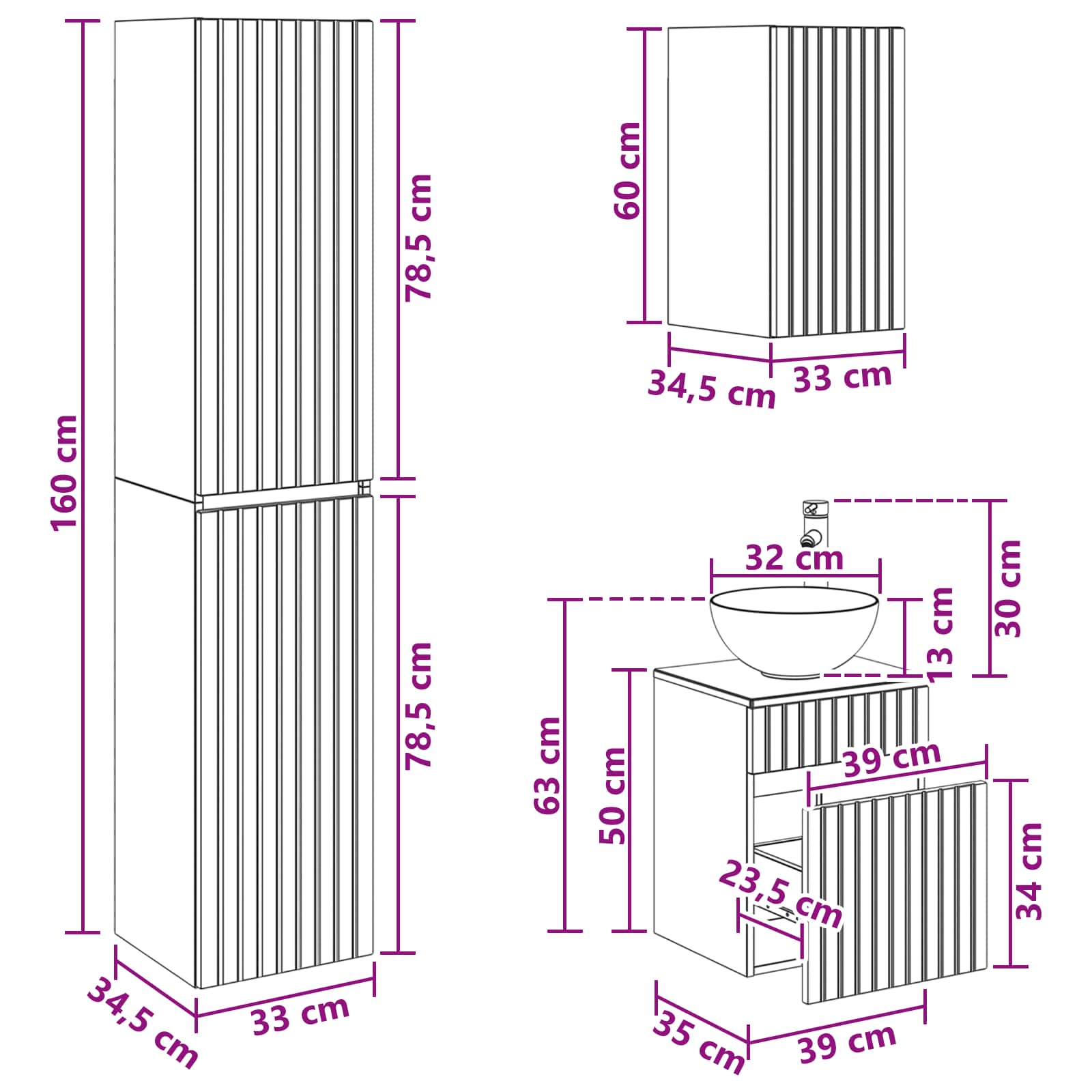 Badkamermeubelset 3 st Sonoma Eiken 33 x 34,5 x 160 cm