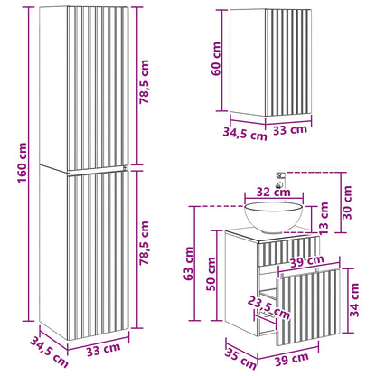 Badkamermeubelset 3 st Sonoma Eiken 33 x 34,5 x 160 cm