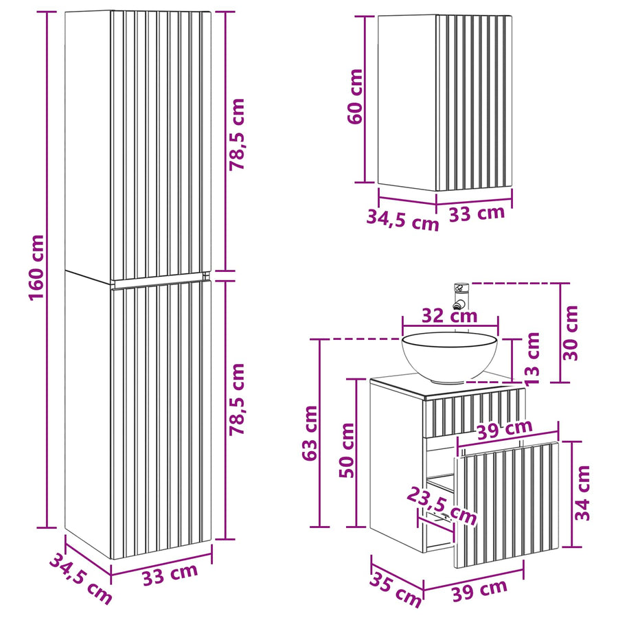 Badkamermeubelset 3 st Sonoma Eiken 33 x 34,5 x 160 cm