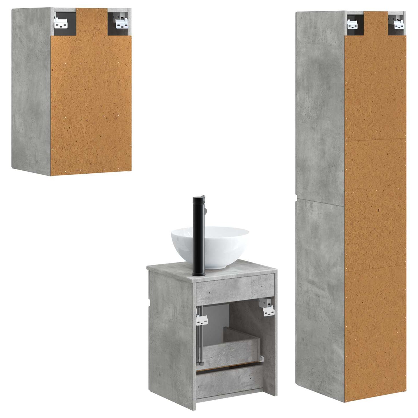 Badkamermeubelset 3 st Betongrijs 33 x 34,5 x 160 cm