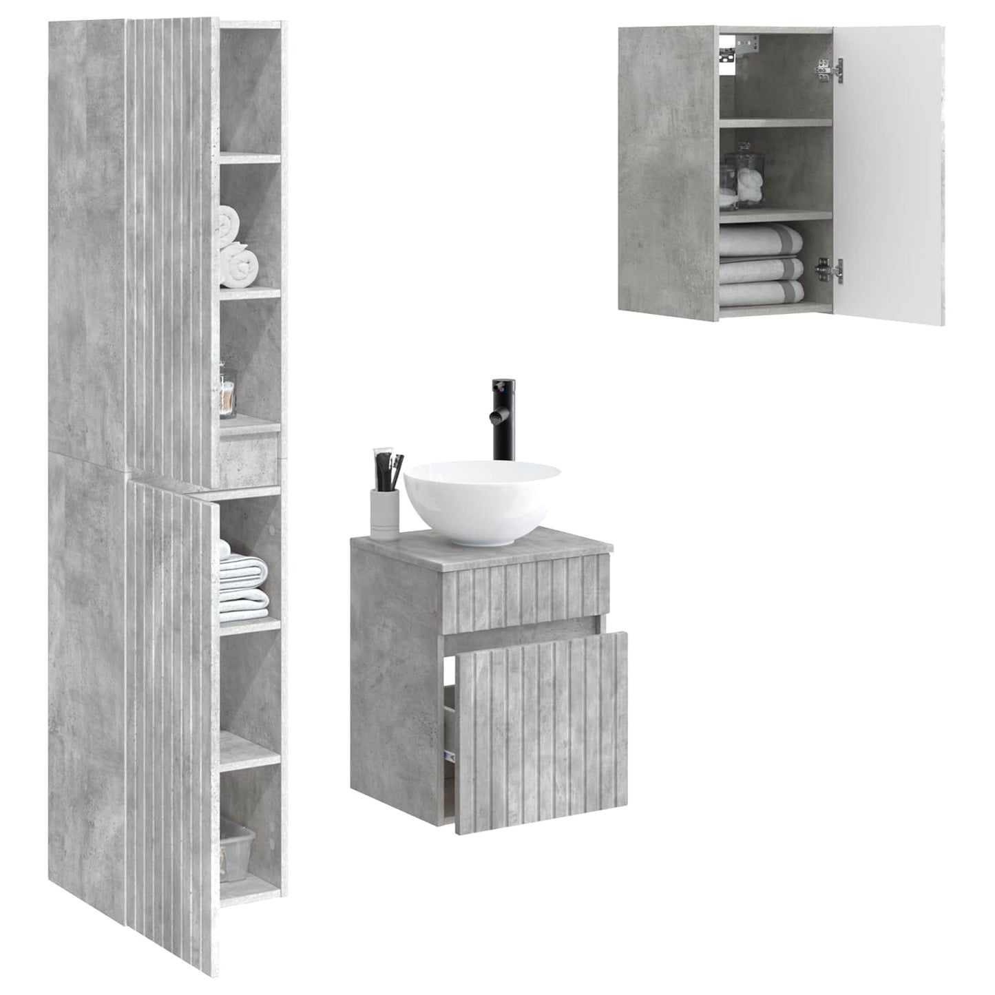 Badkamermeubelset 3 st Betongrijs 33 x 34,5 x 160 cm