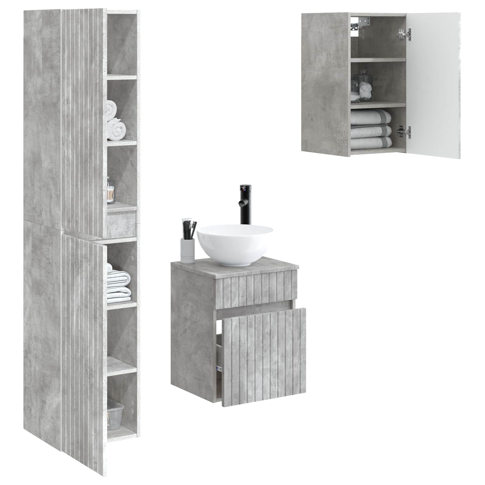 Badkamermeubelset 3 st Betongrijs 33 x 34,5 x 160 cm