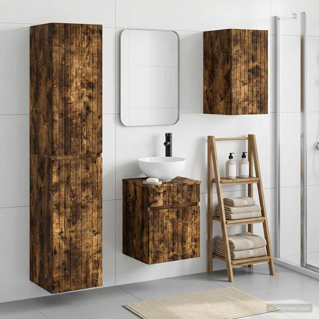 Badkamermeubelset 3 st Gerookt eiken 33 x 34,5 x 160 cm