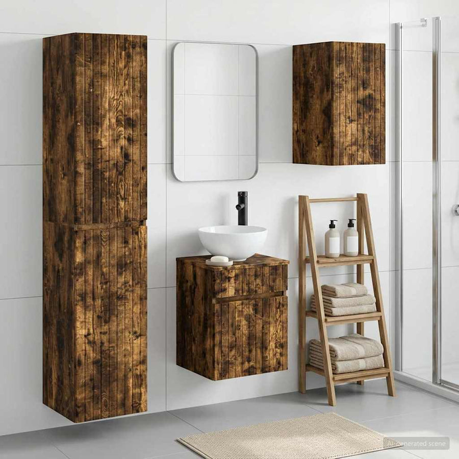 Badkamermeubelset 3 st Gerookt eiken 33 x 34,5 x 160 cm