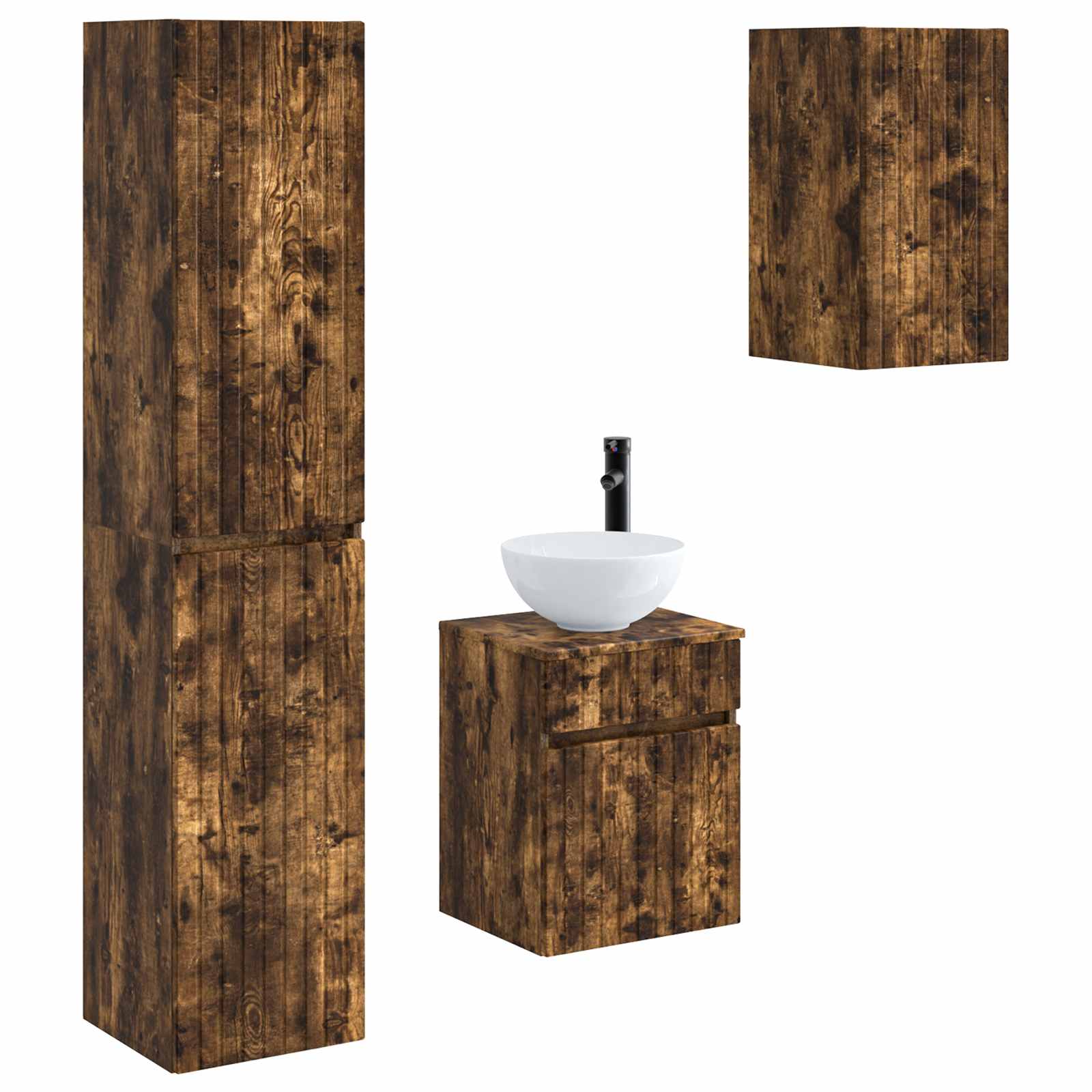 Badkamermeubelset 3 st Gerookt eiken 33 x 34,5 x 160 cm