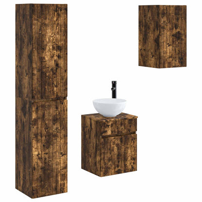 Badkamermeubelset 3 st Gerookt eiken 33 x 34,5 x 160 cm