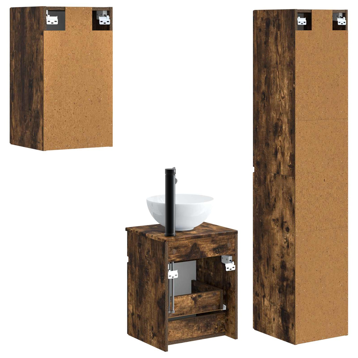 Badkamermeubelset 3 st Gerookt eiken 33 x 34,5 x 160 cm