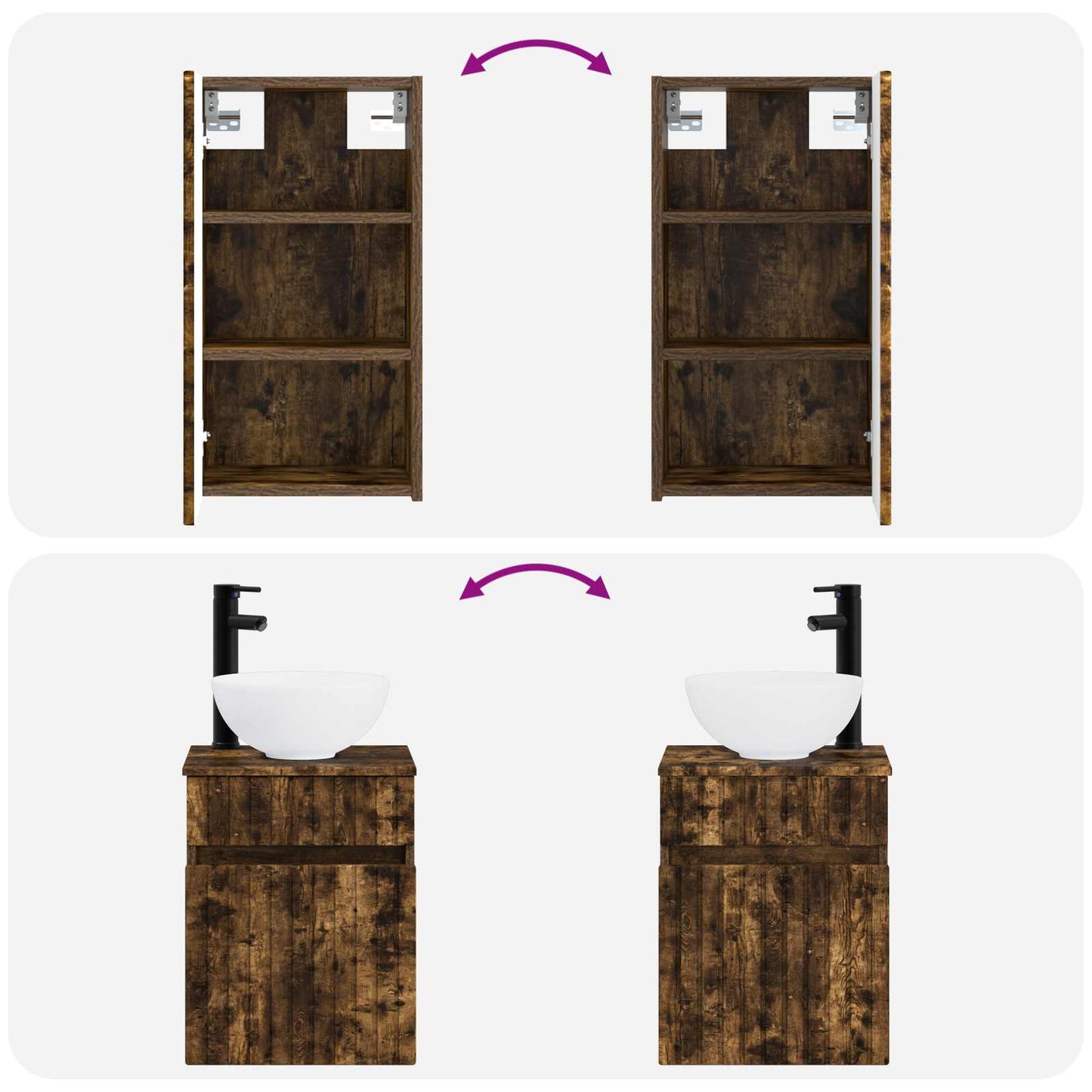 Badkamermeubelset 3 st Gerookt eiken 33 x 34,5 x 160 cm