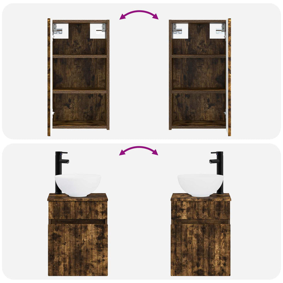 Badkamermeubelset 3 st Gerookt eiken 33 x 34,5 x 160 cm