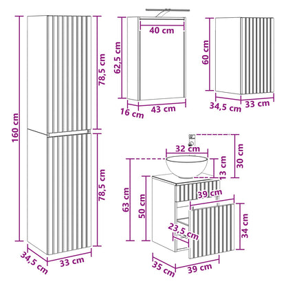 Badkamermeubelset 3 st Gerookt eiken 33 x 34,5 x 160 cm