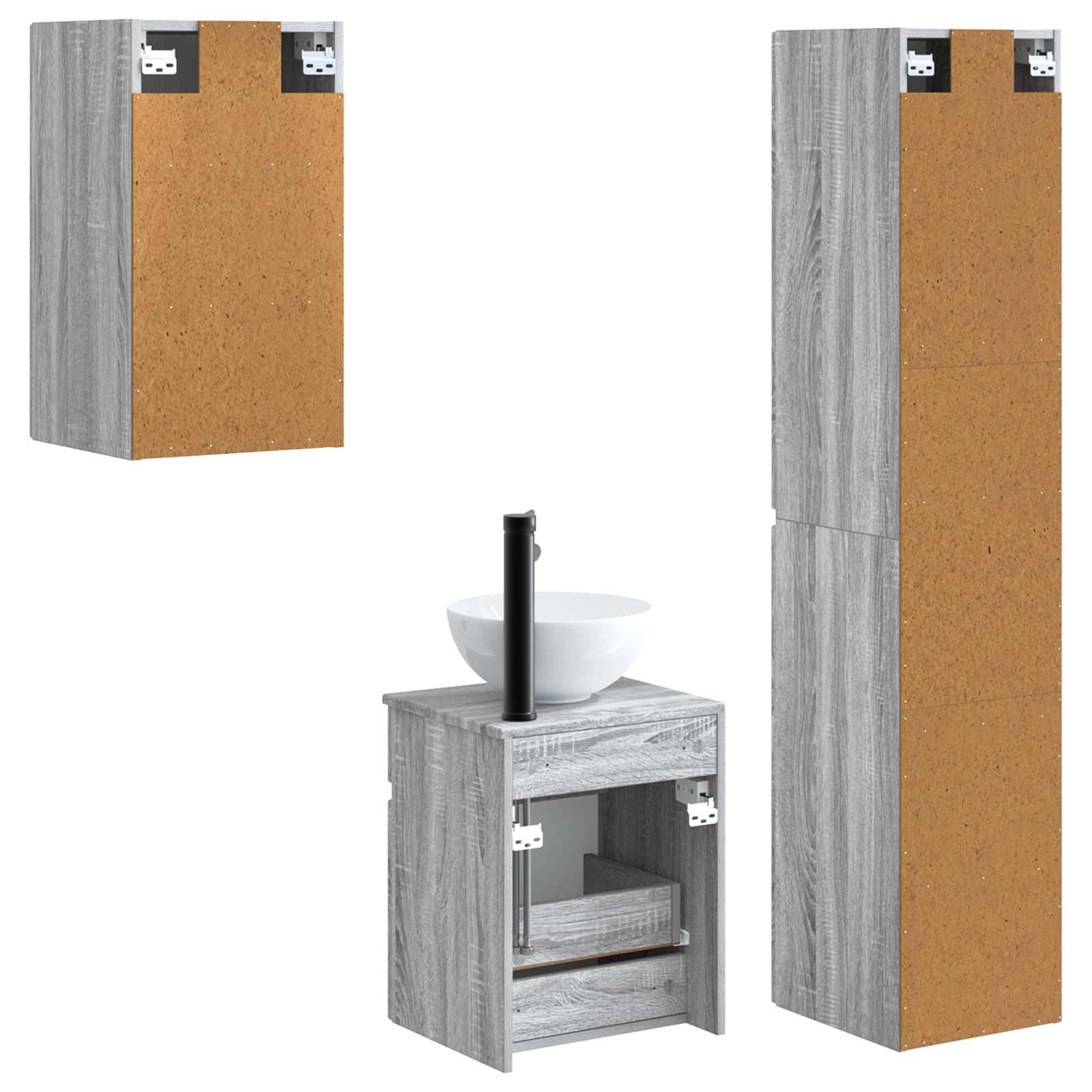 Badkamermeubelset 3 st Grijs Sonoma 33 x 34,5 x 160 cm