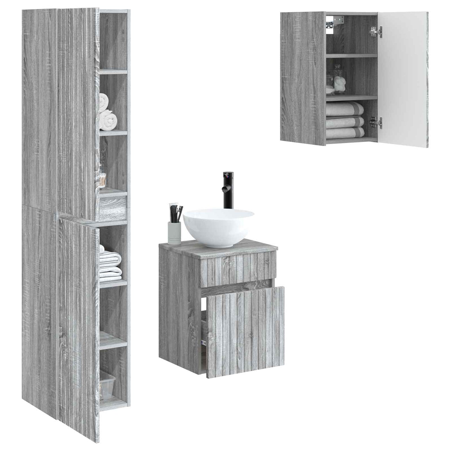 Badkamermeubelset 3 st Grijs Sonoma 33 x 34,5 x 160 cm
