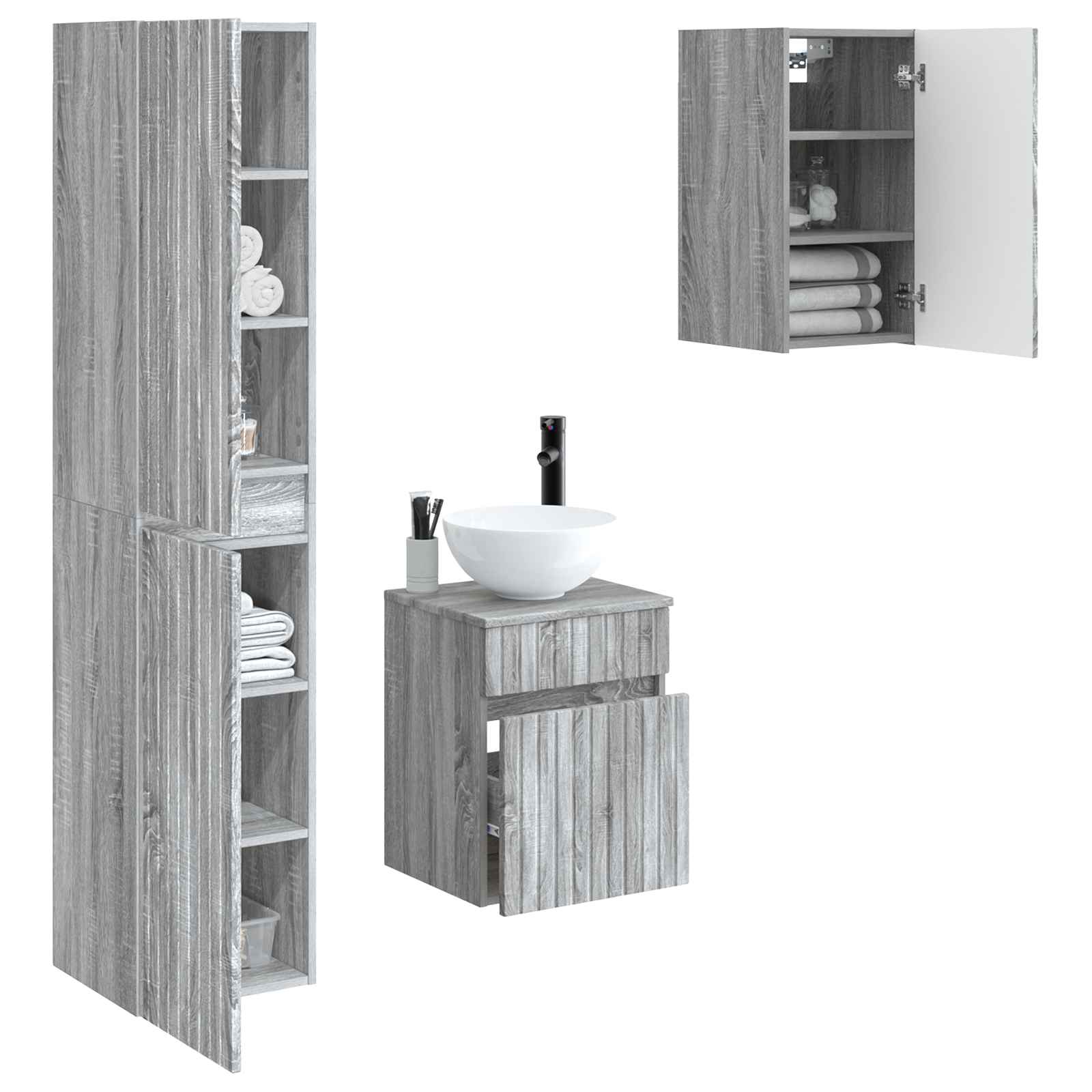 Badkamermeubelset 3 st Grijs Sonoma 33 x 34,5 x 160 cm