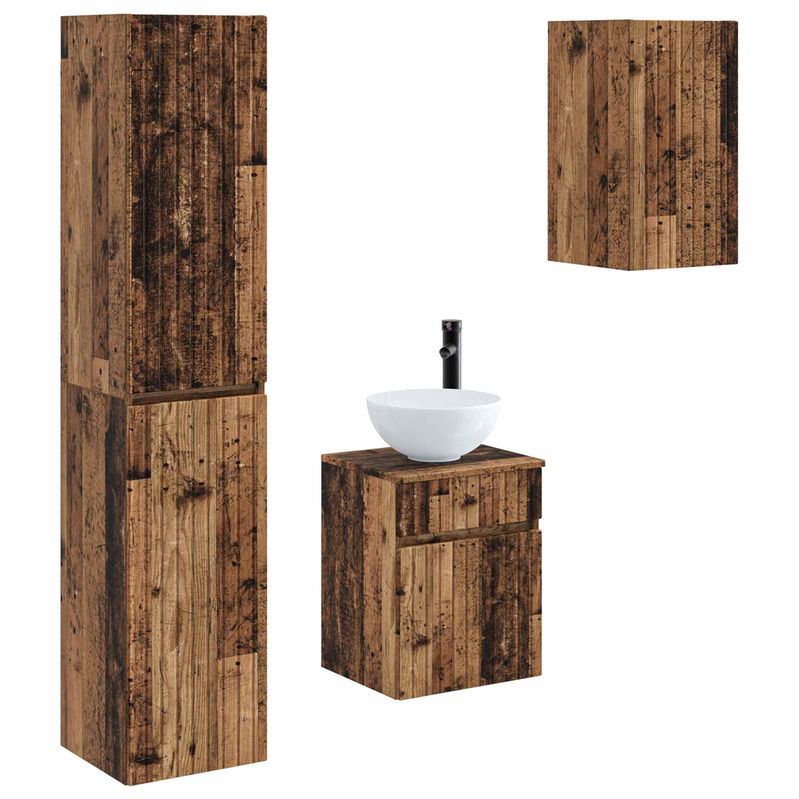 Badkamermeubelset 3 st Oud hout 33 x 34,5 x 160 cm Bewerkt hout