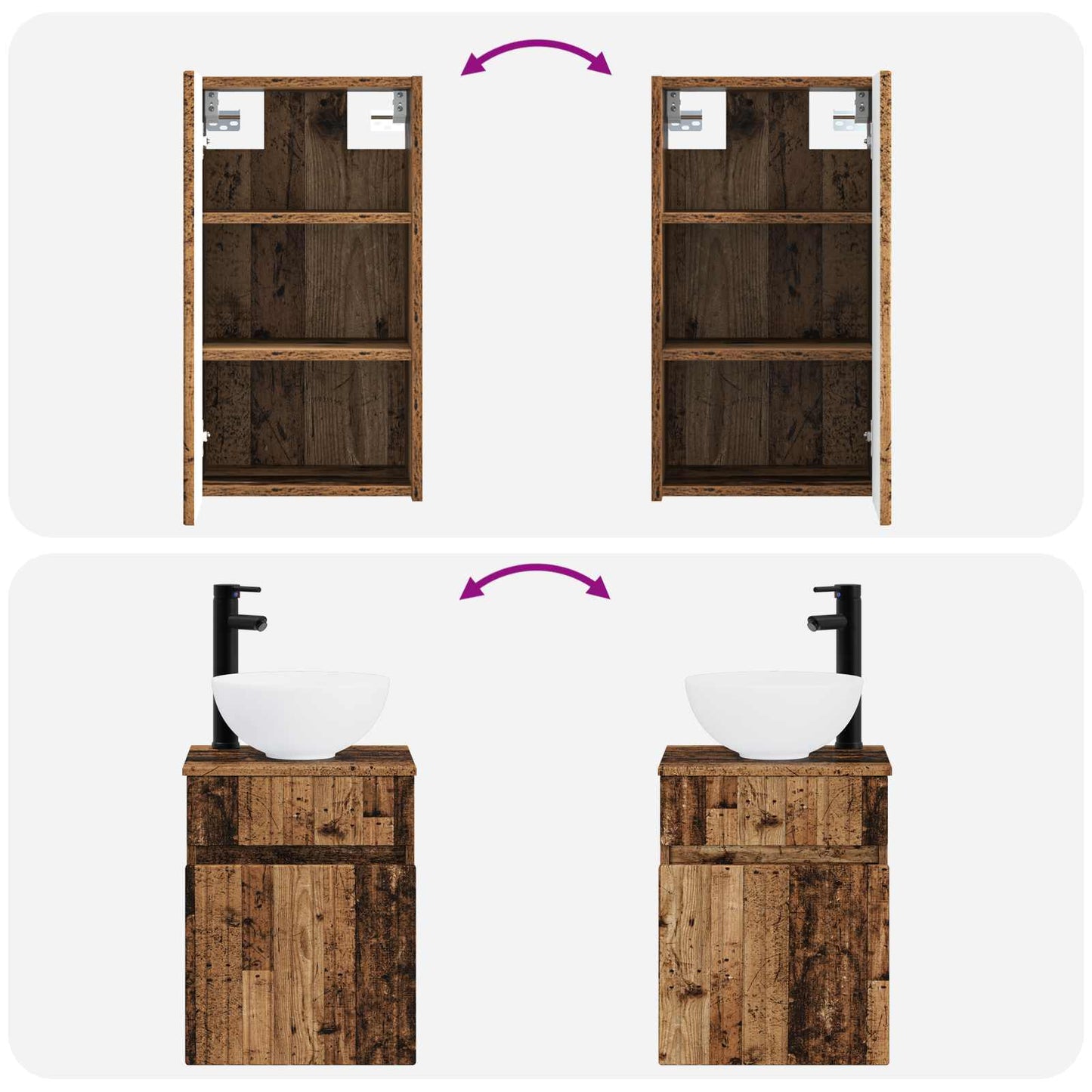 Badkamermeubelset 3 st Oud hout 33 x 34,5 x 160 cm Bewerkt hout